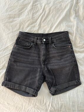 Zara Washed Black and Grey Denim Shorts